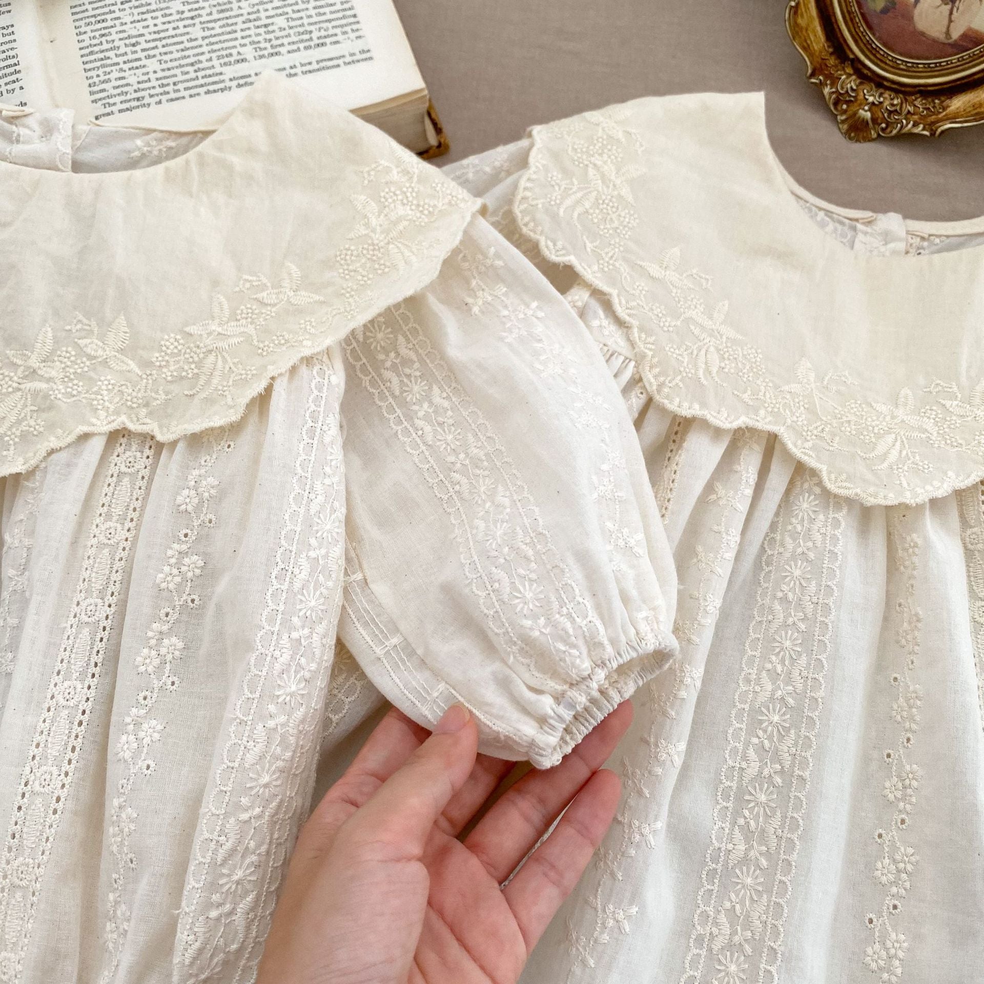 （Pre Order 2 Weeks）Sisters Fall Embroidery Baby Collar Dress&Romper