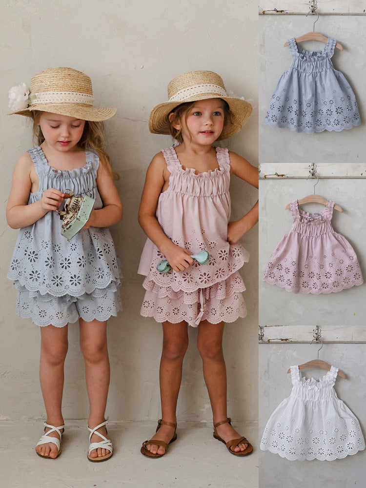 （In Production）Girls Spring&Summer Lace Scallop Sleeveless Top