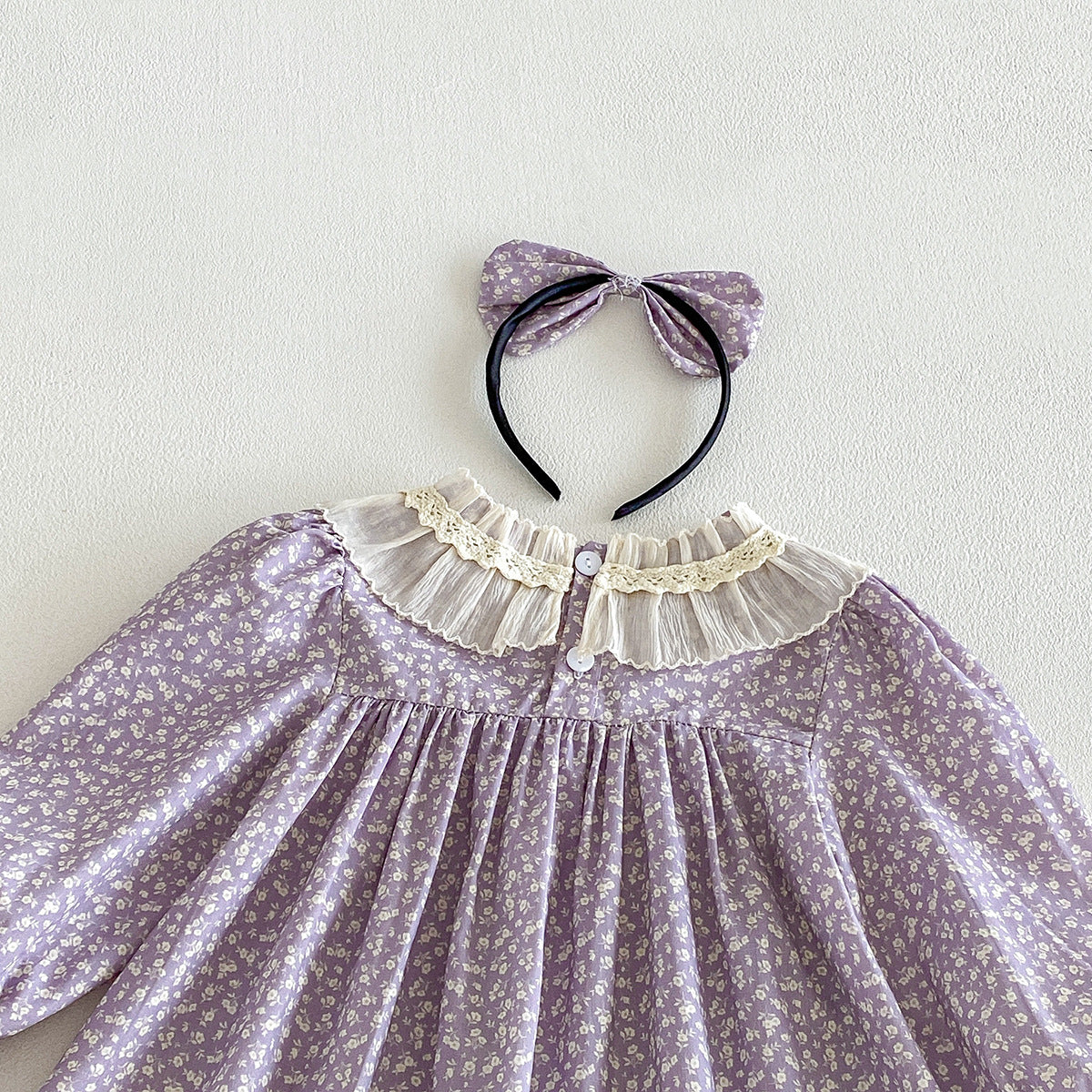 （Pre Order 2 Weeks）Sisters Fall Lavender Floral Lace Collar Dress&Romper