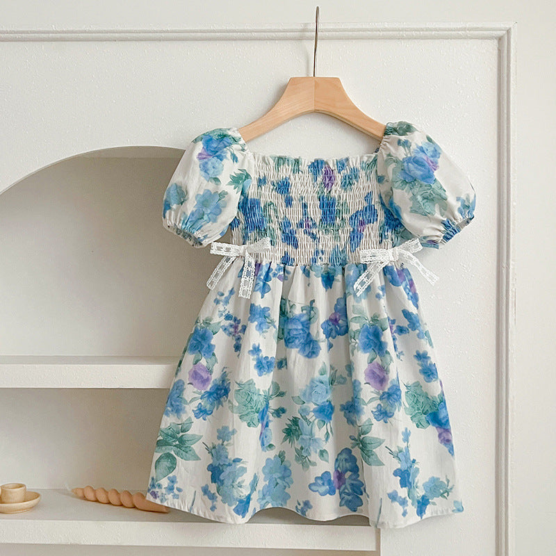 （In Production）Sisters Spring&Summer Floral Print Smocked Dress,Romper