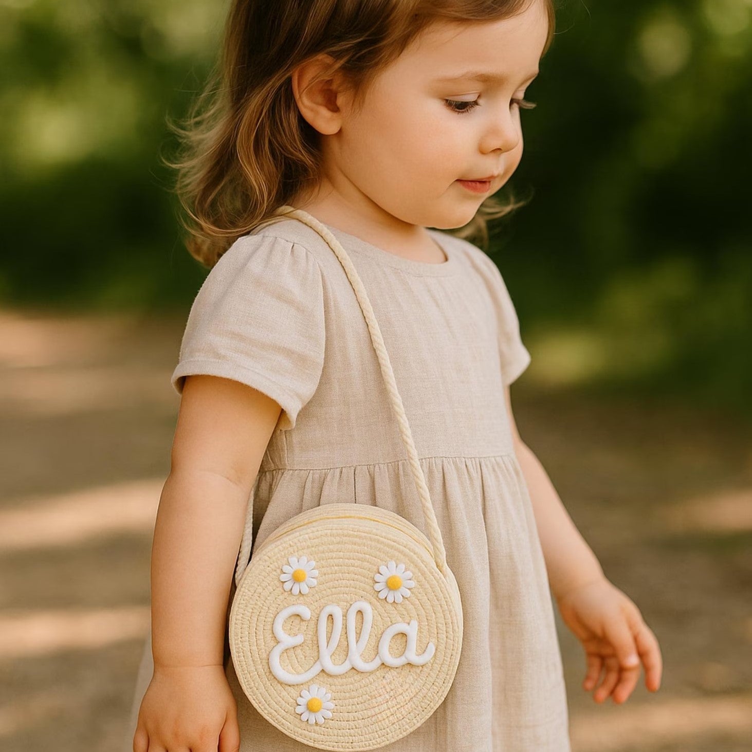 （Pre Order）Personalized Woven Bag with Name Embroidery - Customizable Bag for Kids