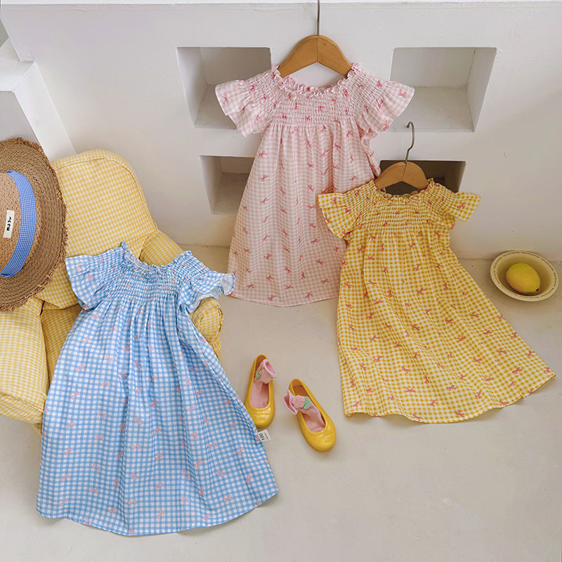 （In Production）Girls Spring&Summer Bow Print Smocked Dress