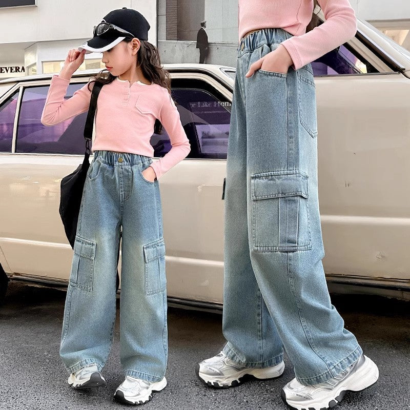 （In Production）Girls Spring Multi-pocket Jeans