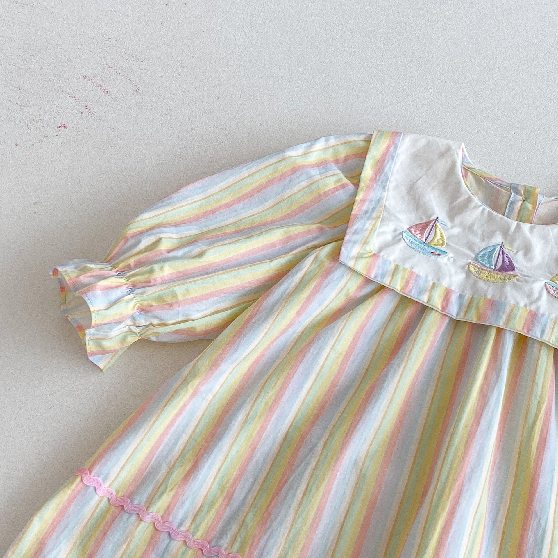 （Pre Order 2 Weeks）Girls Fall Embroidery Stripe Dress