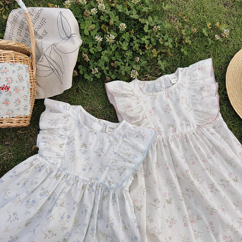 （In Production）Girls Spring&Summer Floral Print Flying Sleeves Dress
