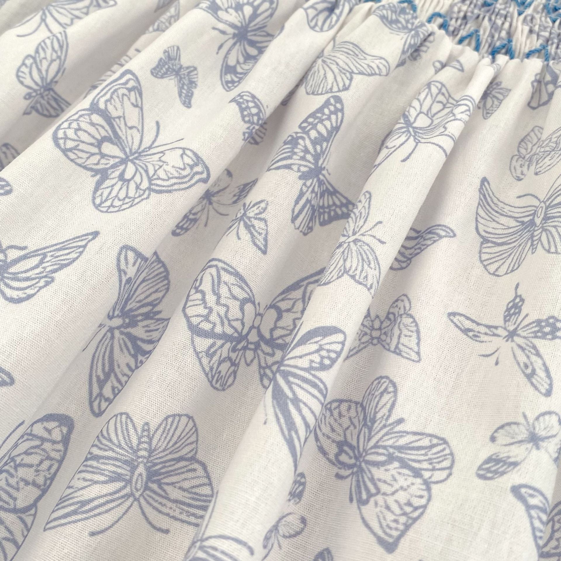 （In Production）Sisters Spring&Summer Blue Butterfly Print Smocked Dress,Romper