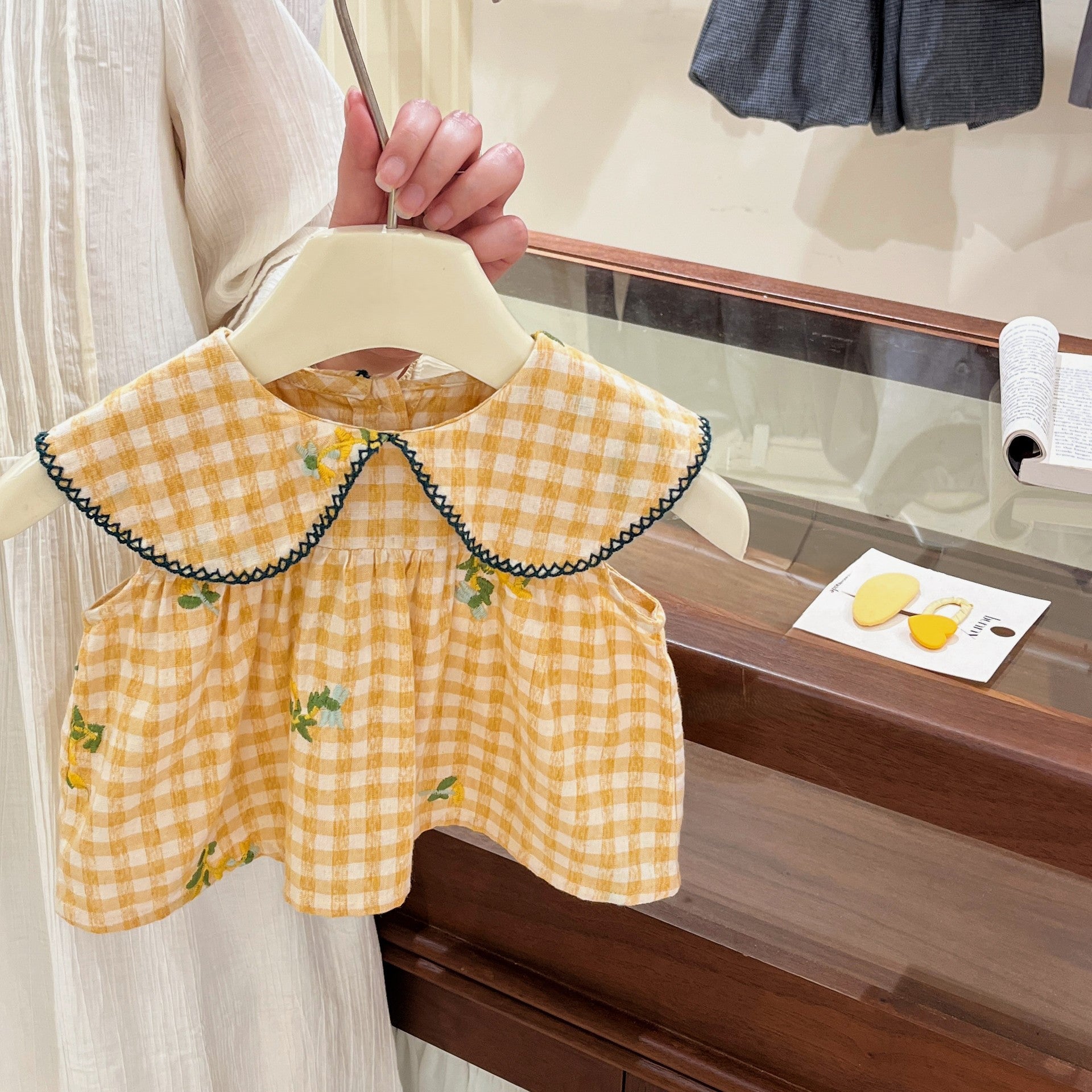 （In Production）Girls Summer Yellow Plaid Shorts Set