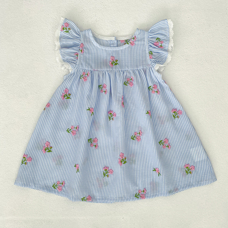 （In Production）Sisters Summer Floral Embroidery Flying Sleeves Dress&Romper
