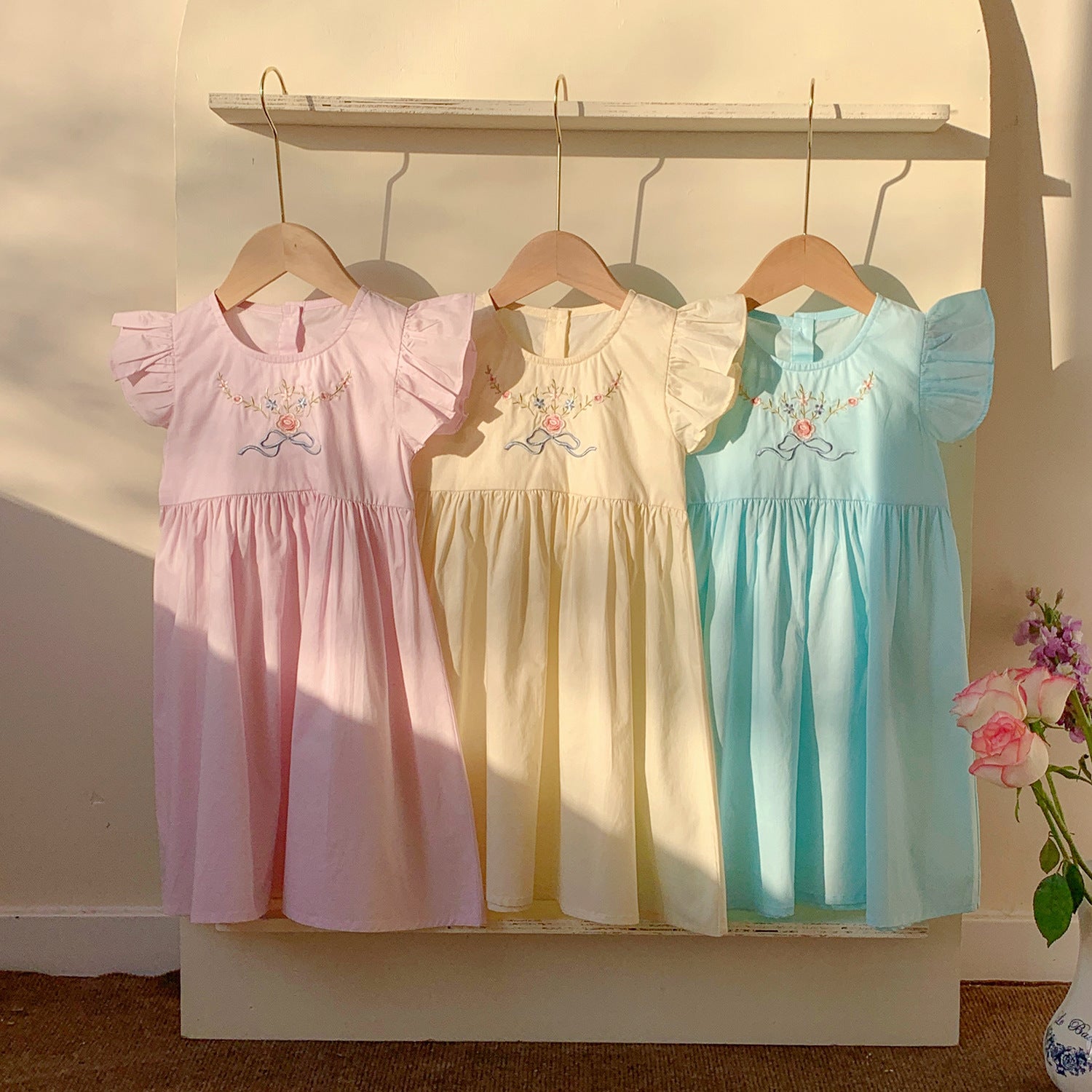 （In Production）Girls Spring&Summer Embroidery Flying Sleeves Dress