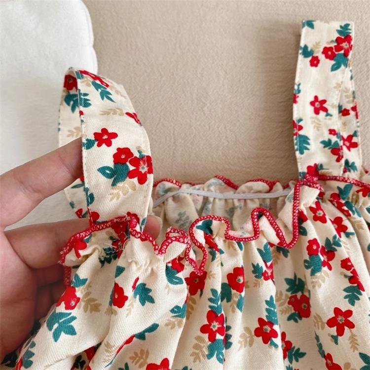 （In Production）Girls Spring&Summer Floral Print Denim Shorts Set