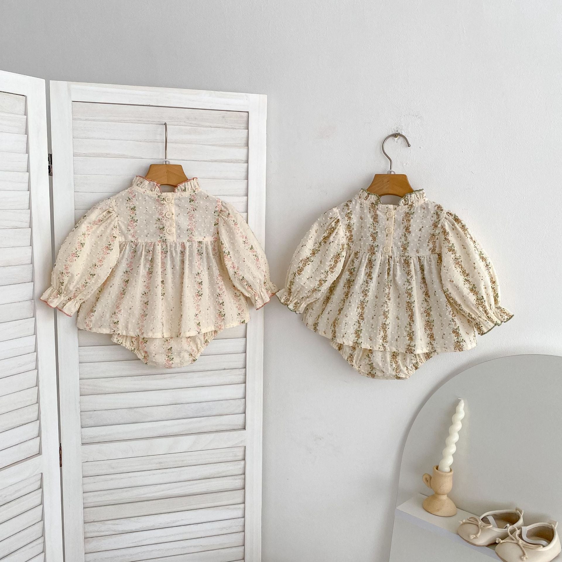 （In Production）Toddler Girls Spring&Summer Floral Print Swiss Dot Bloomer Set