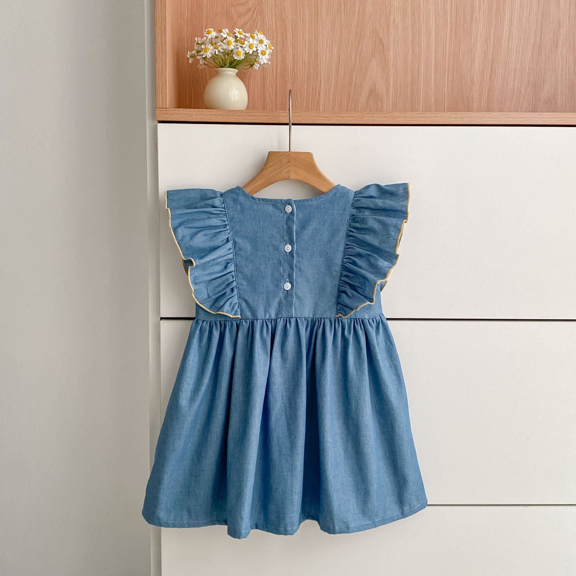 （In Production）Sisters Spring&Summer Bow Denim Ruffle Dress,Romper