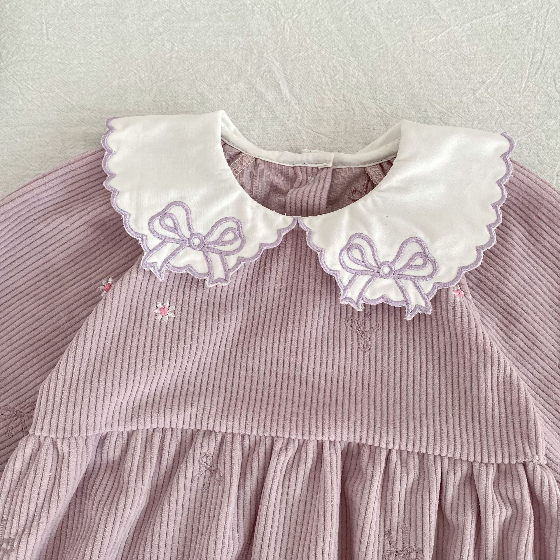 （Pre Order 2 Weeks）Sisters Fall Bow Embroidery Collar Corduroy Dress&Romper