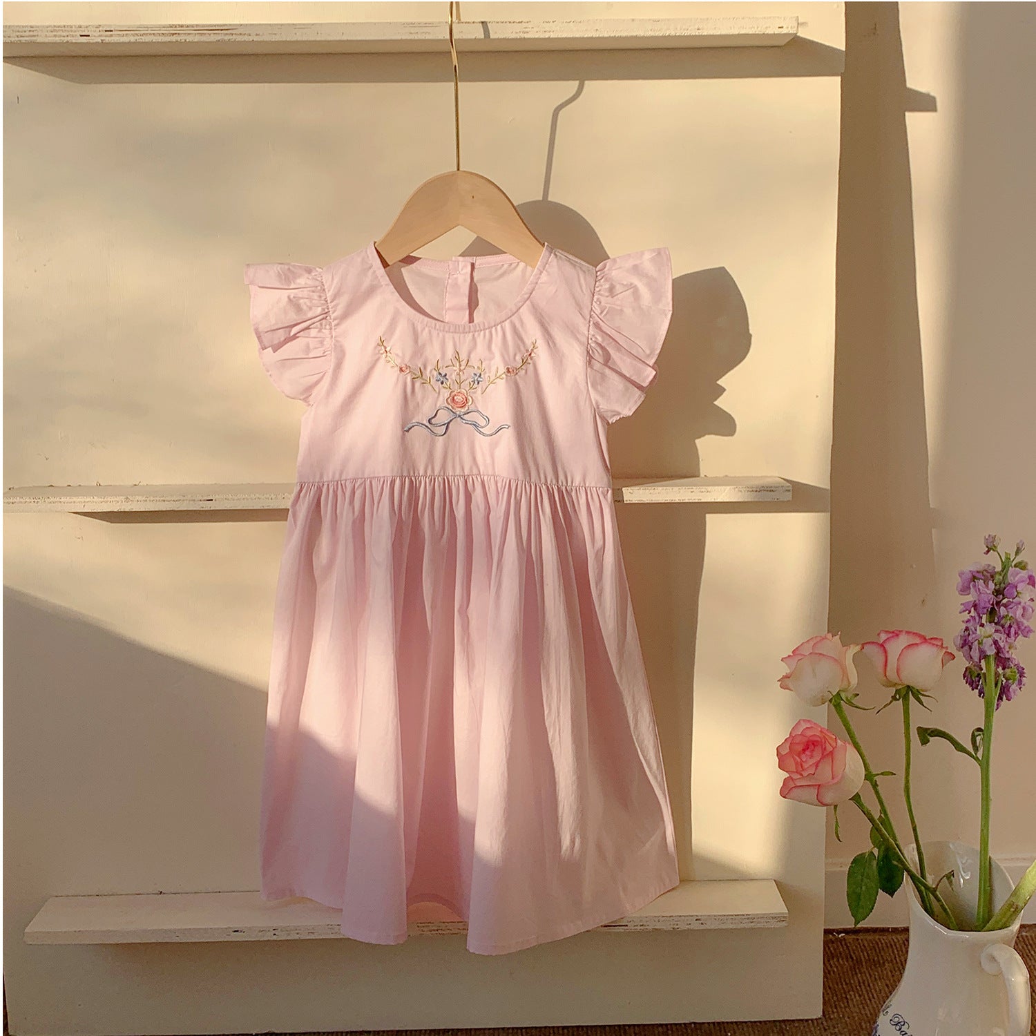 （In Production）Girls Spring&Summer Embroidery Flying Sleeves Dress