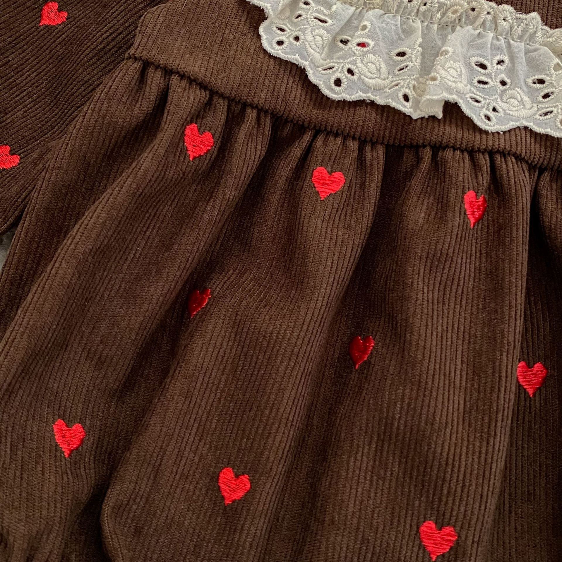 （Pre Order 2 Weeks）Sisters Fall Heart Embroidery Corduroy Dress&Romper