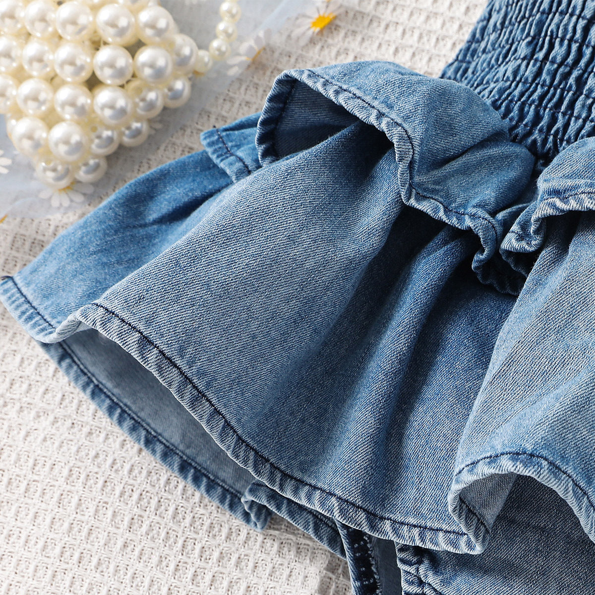 （In Production）Toddler Girls Spring&Summer Denim Smocked Romper