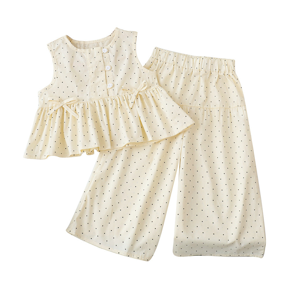 （In Production）Girls Spring and Summer Polka Dot Outfit Set