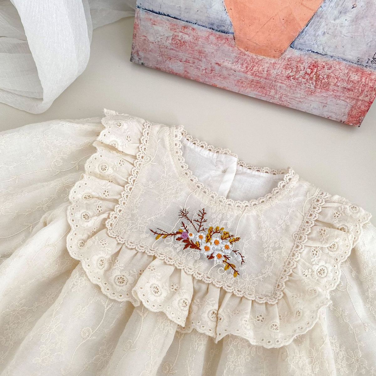 （Pre Order 2 Weeks）Toddler Girls Fall Floral Embroidery Lace Romper