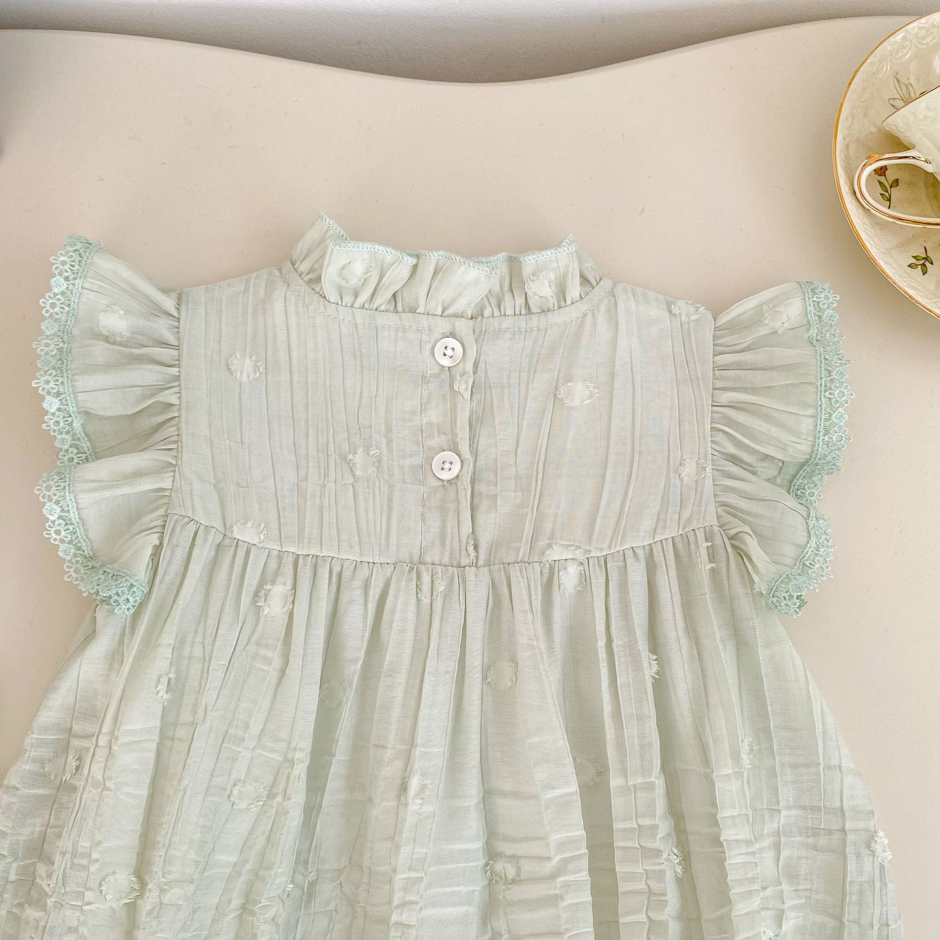 （Pre Order 2 Weeks）Girls Fall Mint Flying Sleeves Romper