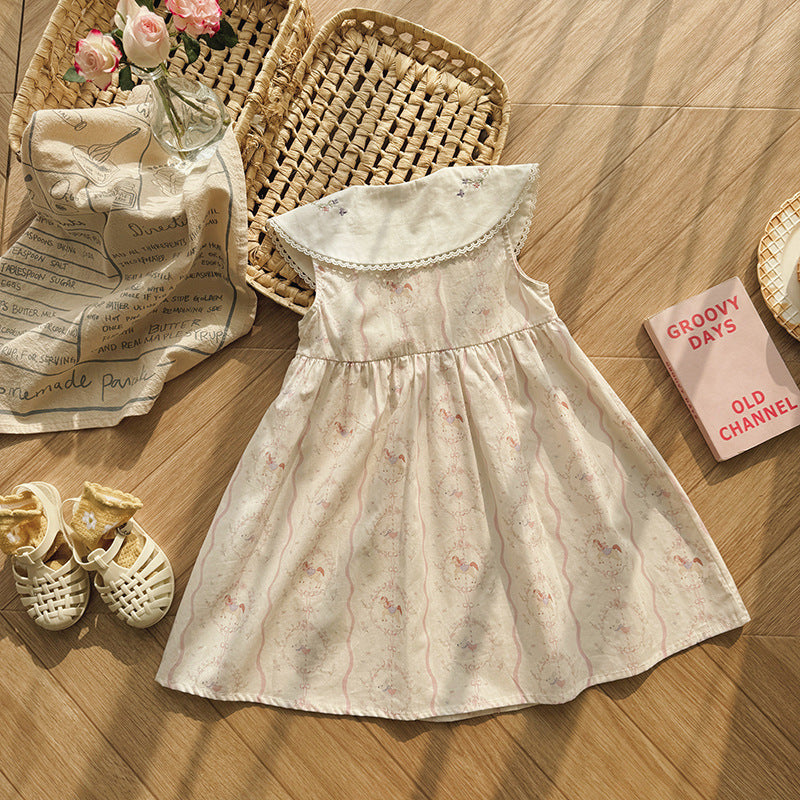 （In Production）Girls Spring&Summer Horse Embroidery Dress with Pockets