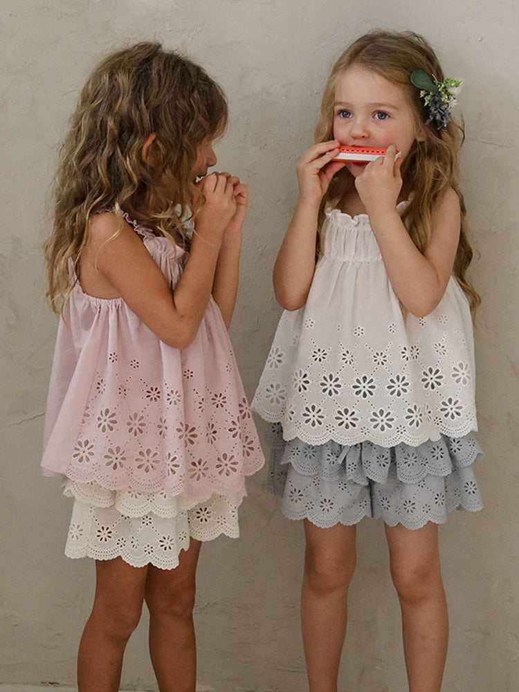 （In Production）Girls Spring&Summer Lace Scallop Sleeveless Top