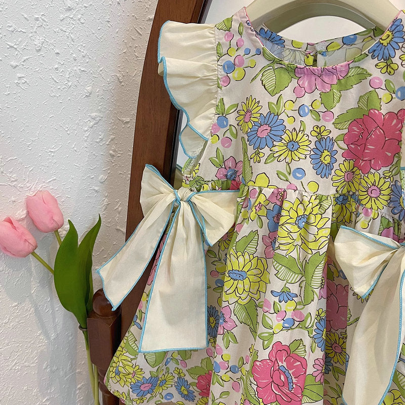（In Production）Girls Spring&Summer Floral Print Flying Sleeves Dress
