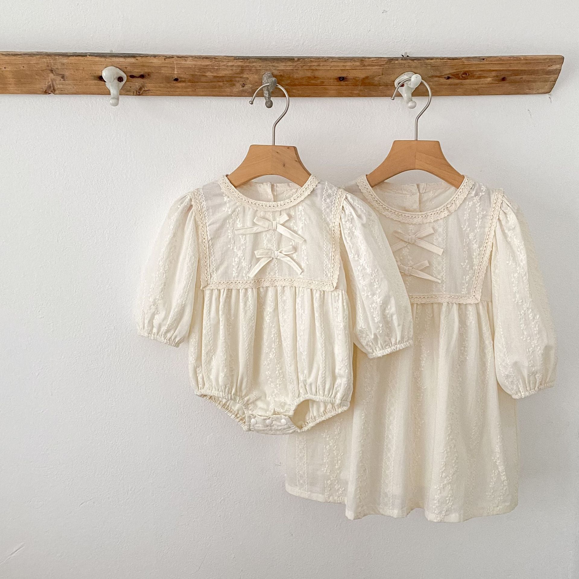 （Pre Order 2 Weeks）Sisters Fall Embroidery Bow Dress&Romper