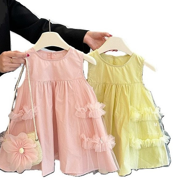 （In Production）Girls Spring&Summer Solid Color Dress with Bag