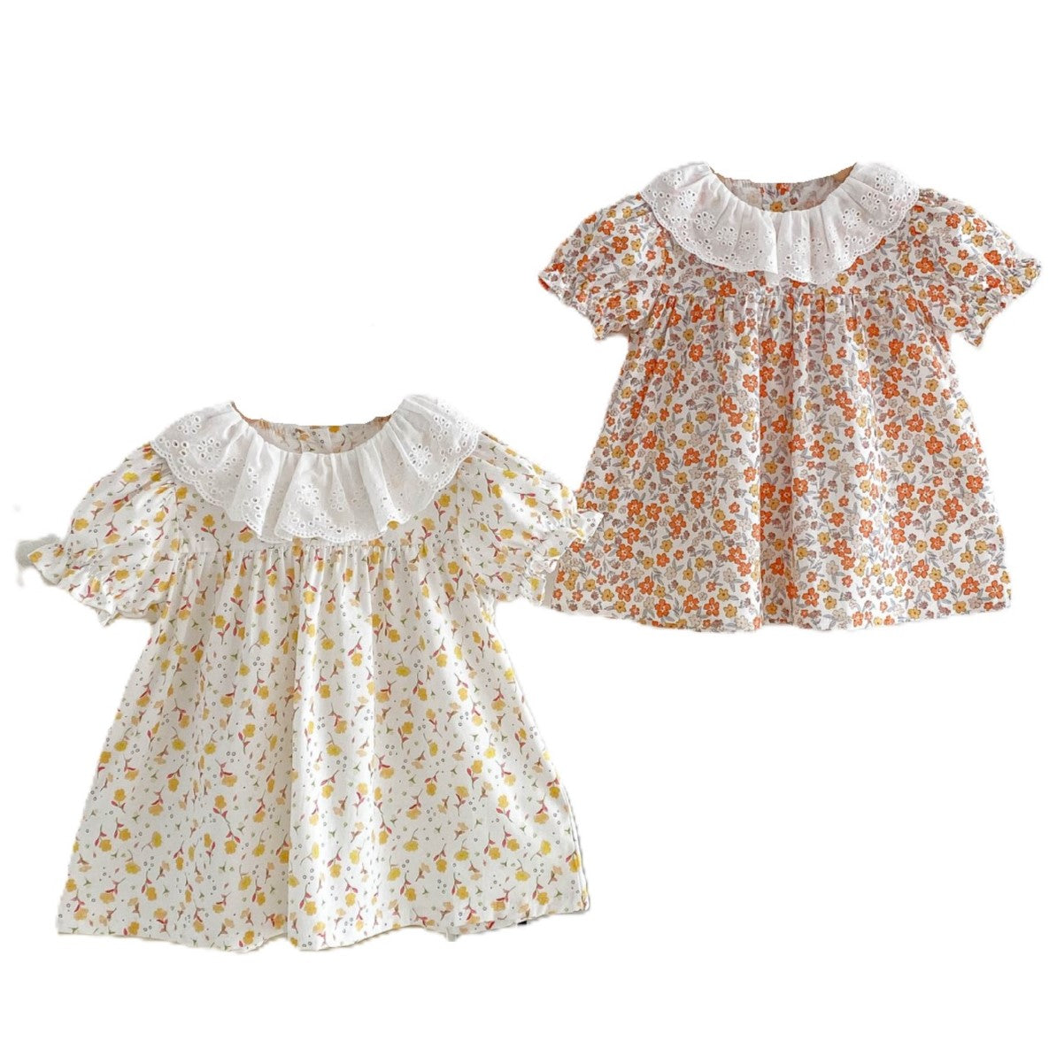 （In Production）Girls Spring and Summer Floral Doll Collar Dress