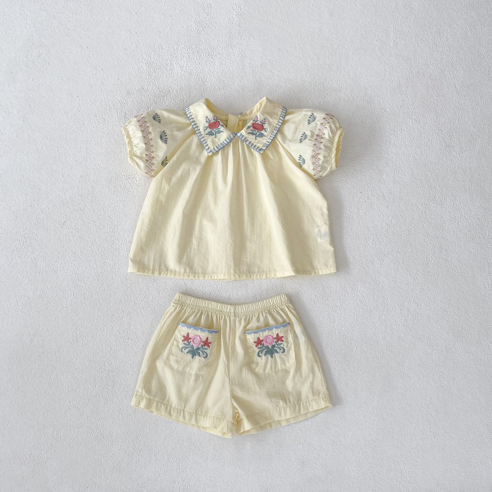 （In Production）Toddler Girls Spring&Summer Floral Embroidery Bloomer Set