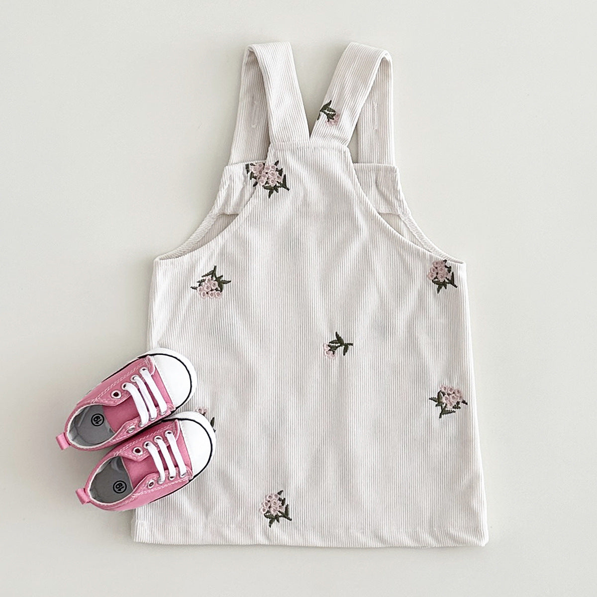 （In Production）One Pack(5 Pieces total)Sale Girls Summer Floral Embroidery Corduroy Overall Dress