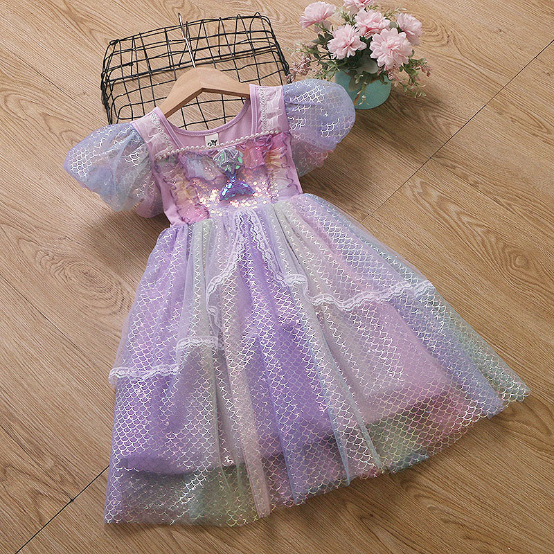 （In Production）Girls Spring&Summer Mermaid Princess Tulle Dress