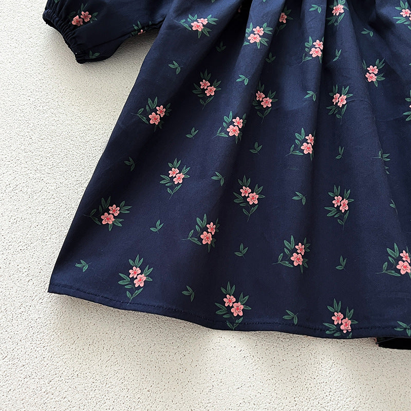 （In Production）Sisters Fall Navy Floral Print Dress&Romper