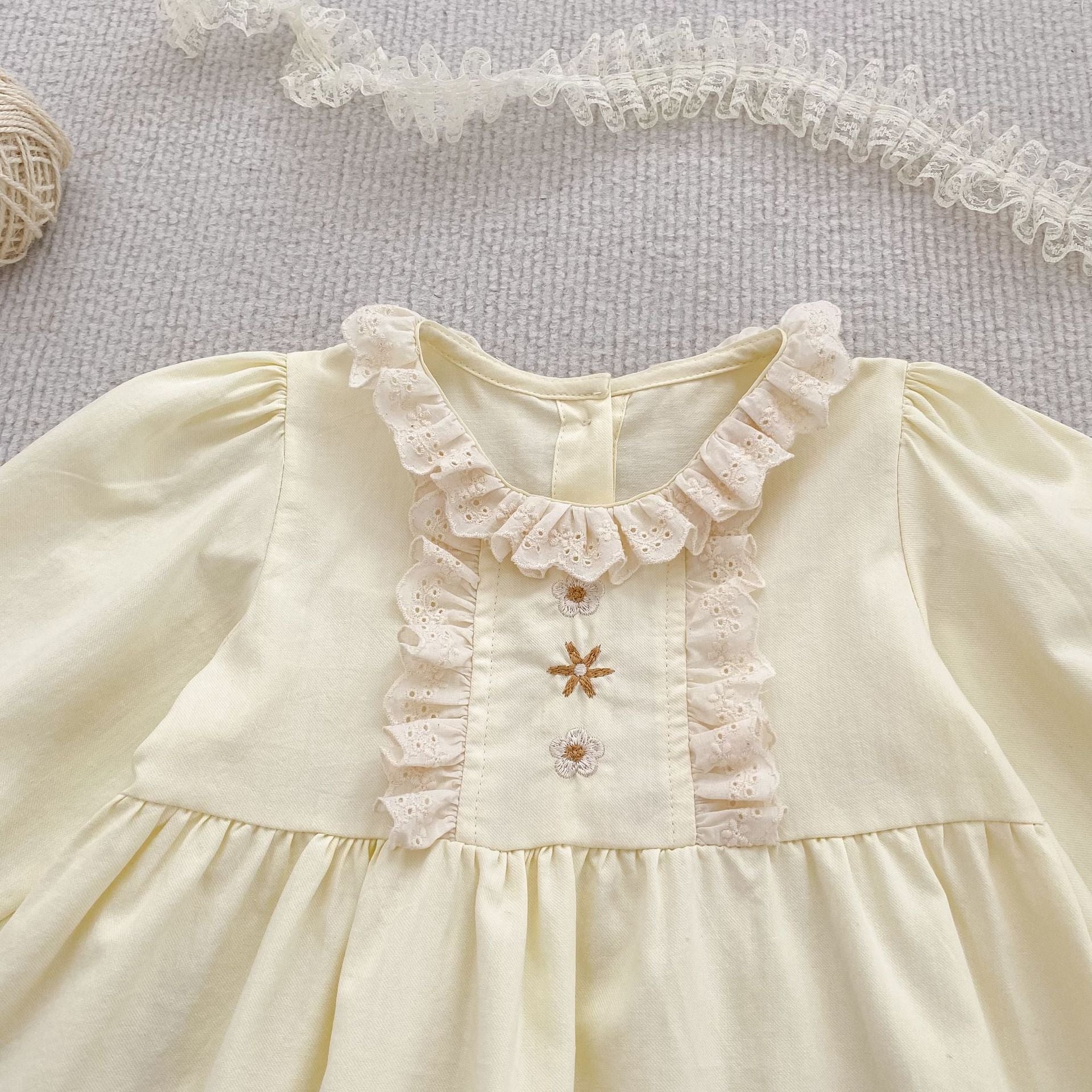 （Pre Order 2 Weeks）Sisters Fall Embroidery Lace Ruffle Dress&Romper