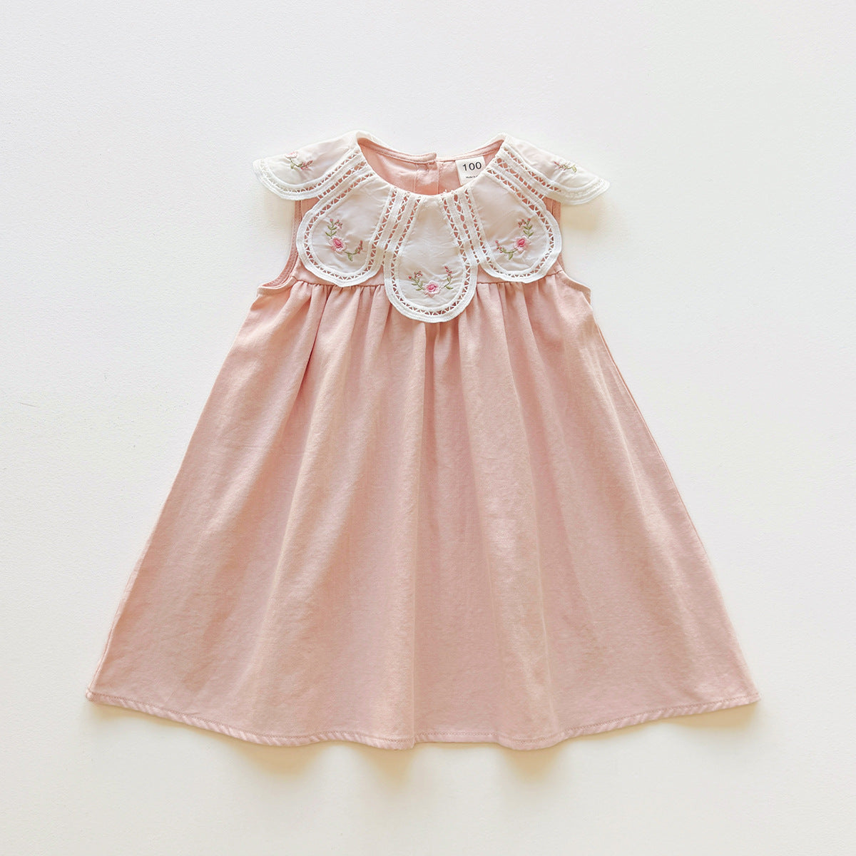 （In Production）Girls Spring&Summer Floral Embroidery Petal Collar Dress