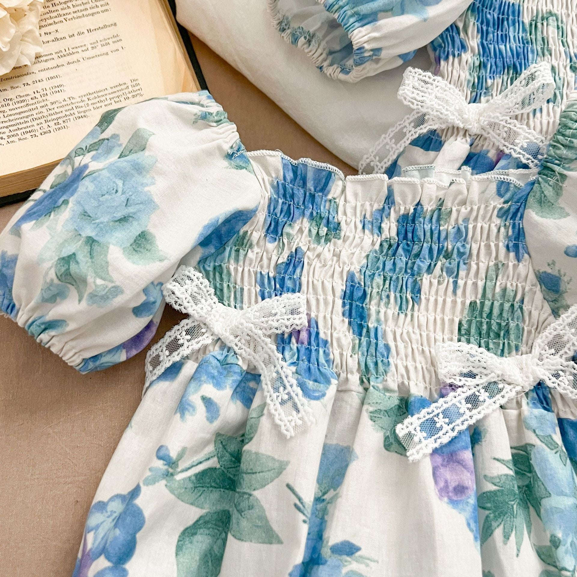 （In Production）Sisters Spring&Summer Floral Print Smocked Dress,Romper