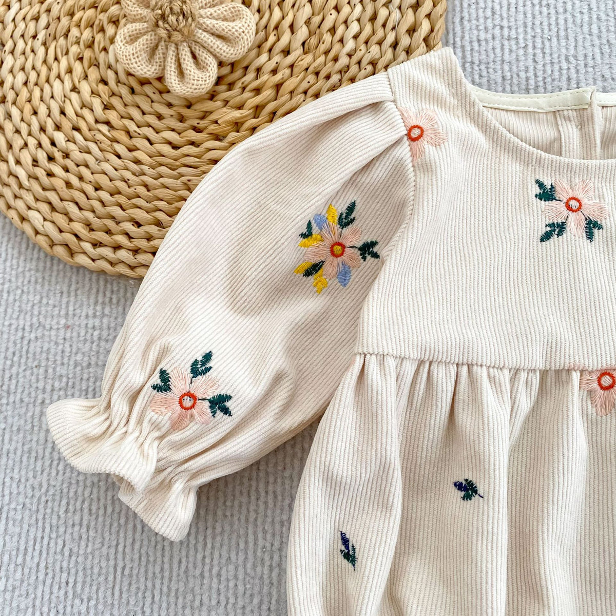 （Pre Order 2 Weeks）Sisters Fall Floral Embroidery Corduroy Dress&Romper