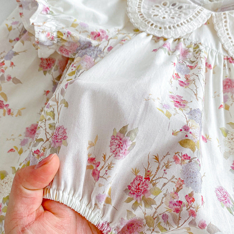 （In Production）Sisters Spring&Summer Floral Print Lace Dress,Romper