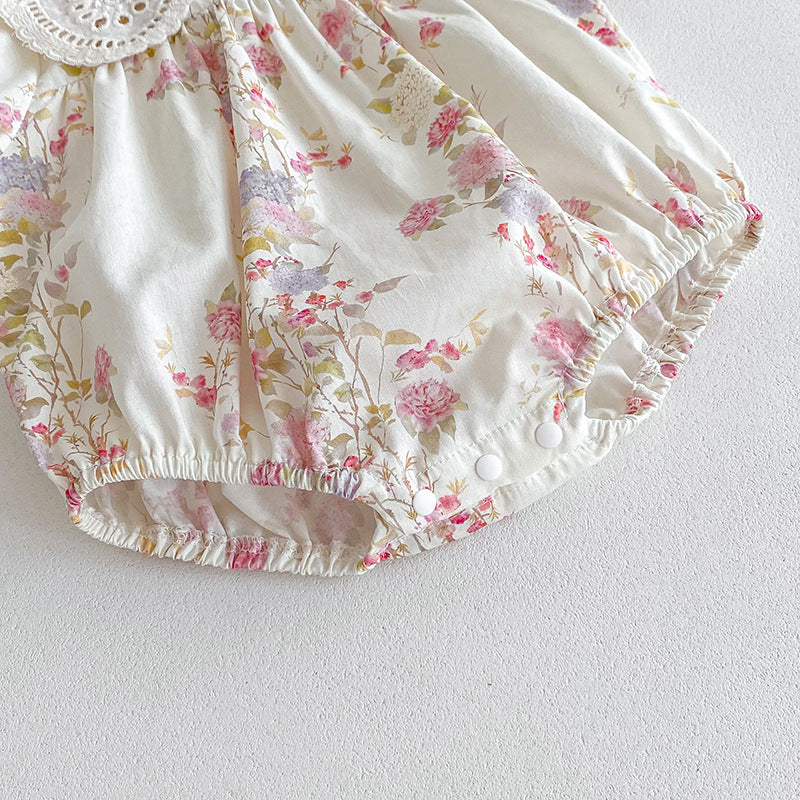 （In Production）Sisters Spring&Summer Floral Print Lace Dress,Romper