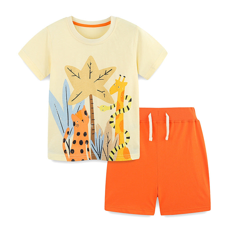 （In Production）Boys Spring&Summer Print Cotton Shorts Set
