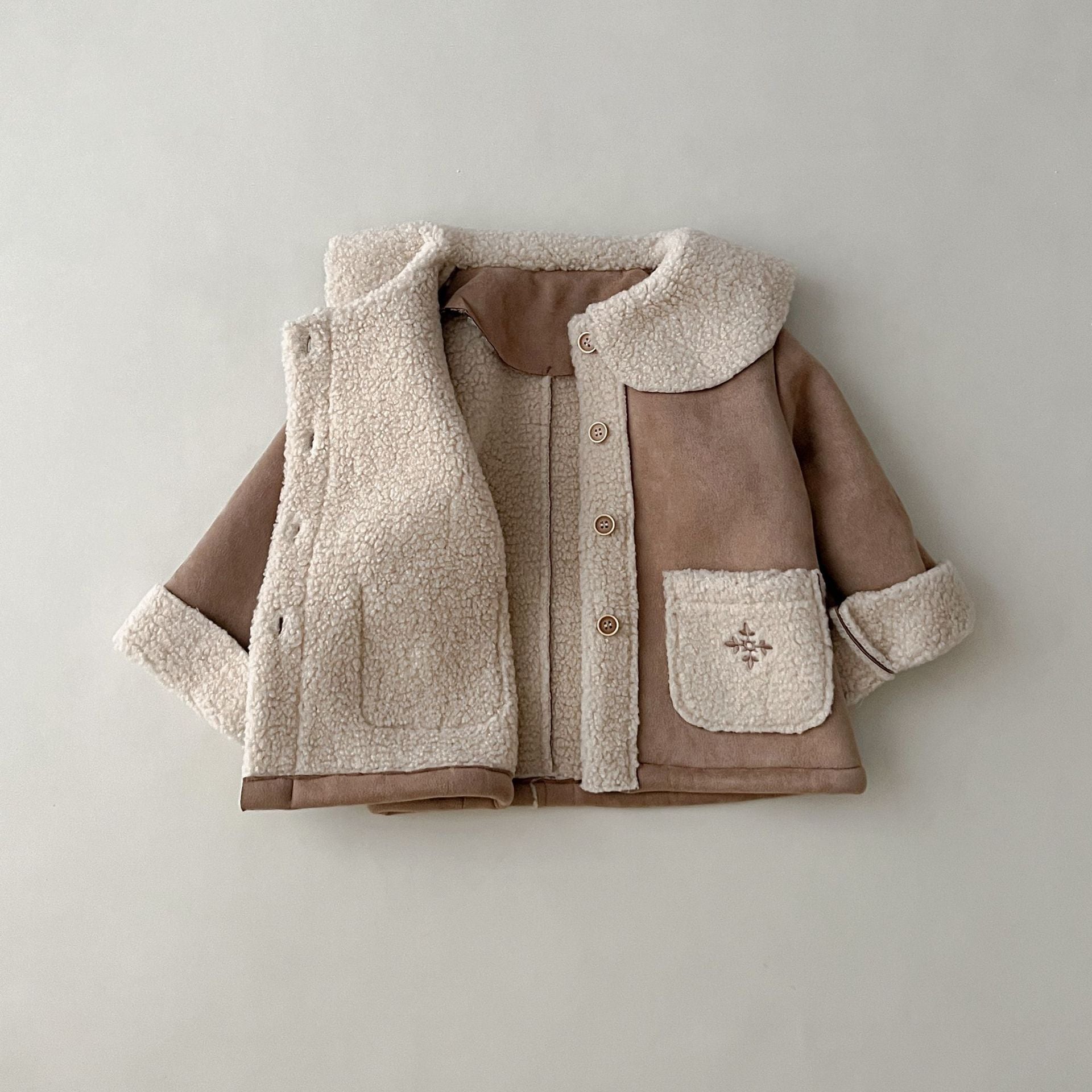 （Pre Order 2 Weeks）Girls Sherpa Collar Faux Suede Jacket
