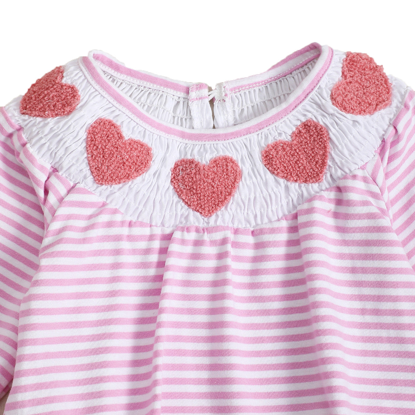 （Pre Order）Toddler Girls Valentine's Day Chenille Patches Smocked Romper