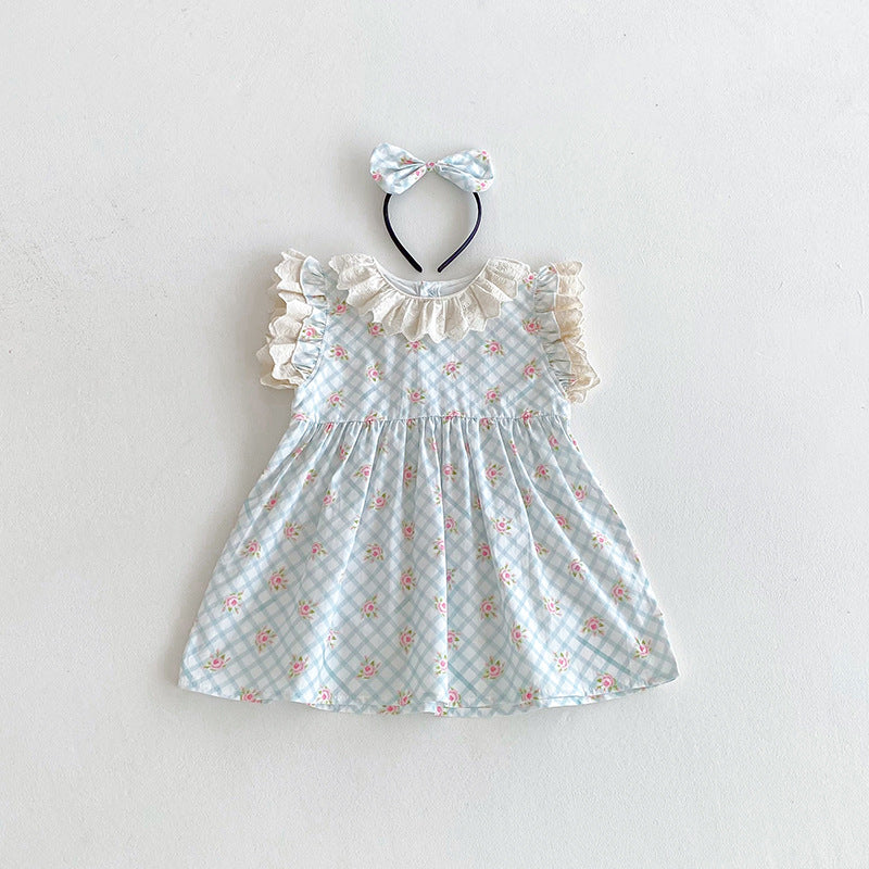 （In Production）Sisters Spring&Summer Floral Print Lace Ruffle Dress,Romper