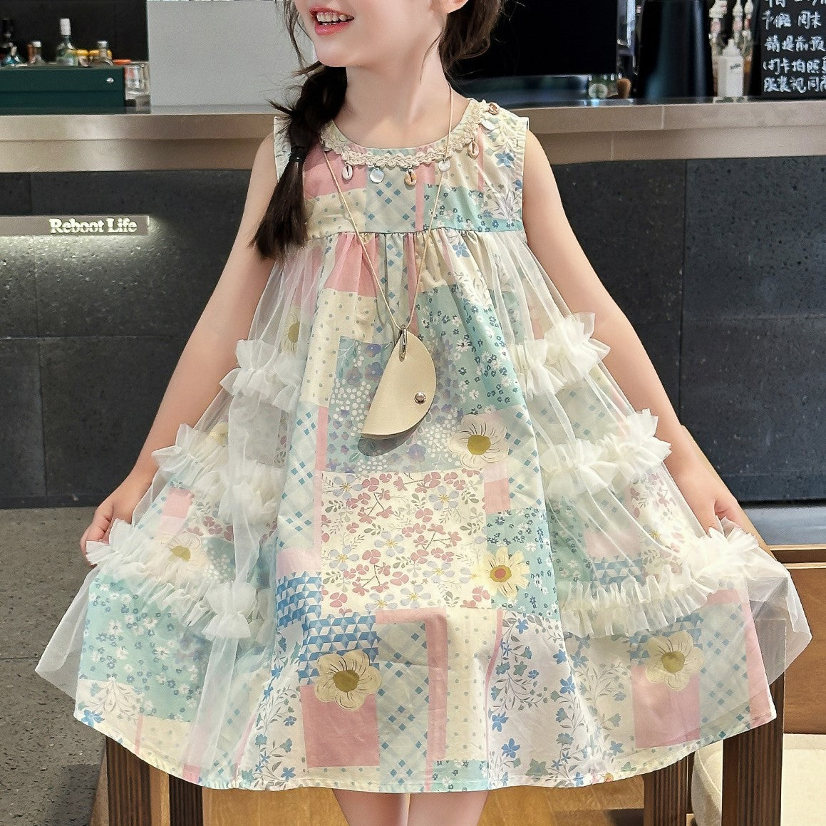 （In Production）Girls Spring&Summer Print Sleeveless Dress