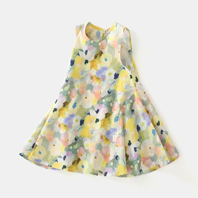 （In Production）Girls Spring and Summer Floral Print Cotton Dress