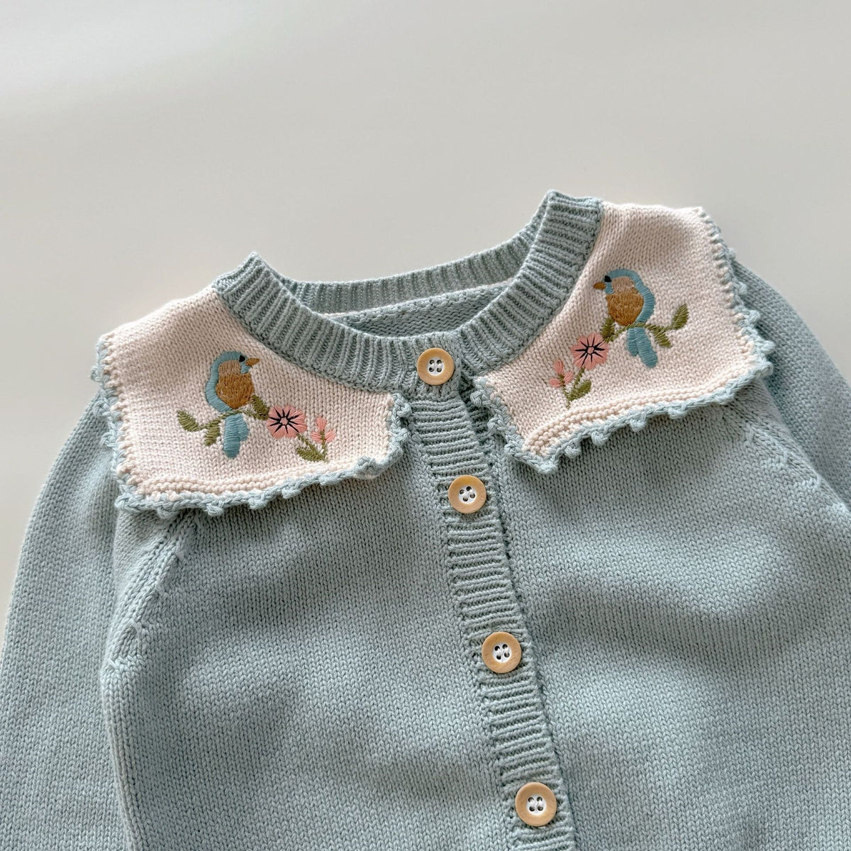 （Pre Order 2 Weeks）Kids Fall Bird Embroidery Sweater Cardigan with Pockets