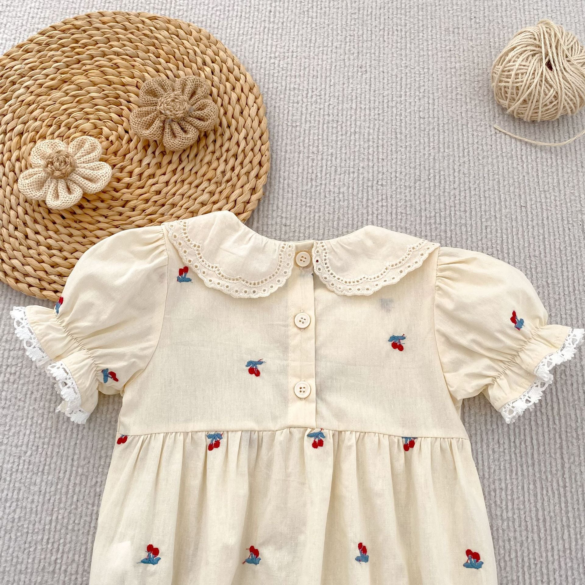 （Pre Order 2 Weeks）Sisters Cherry Embroidery Baby Collar Dress&Romper
