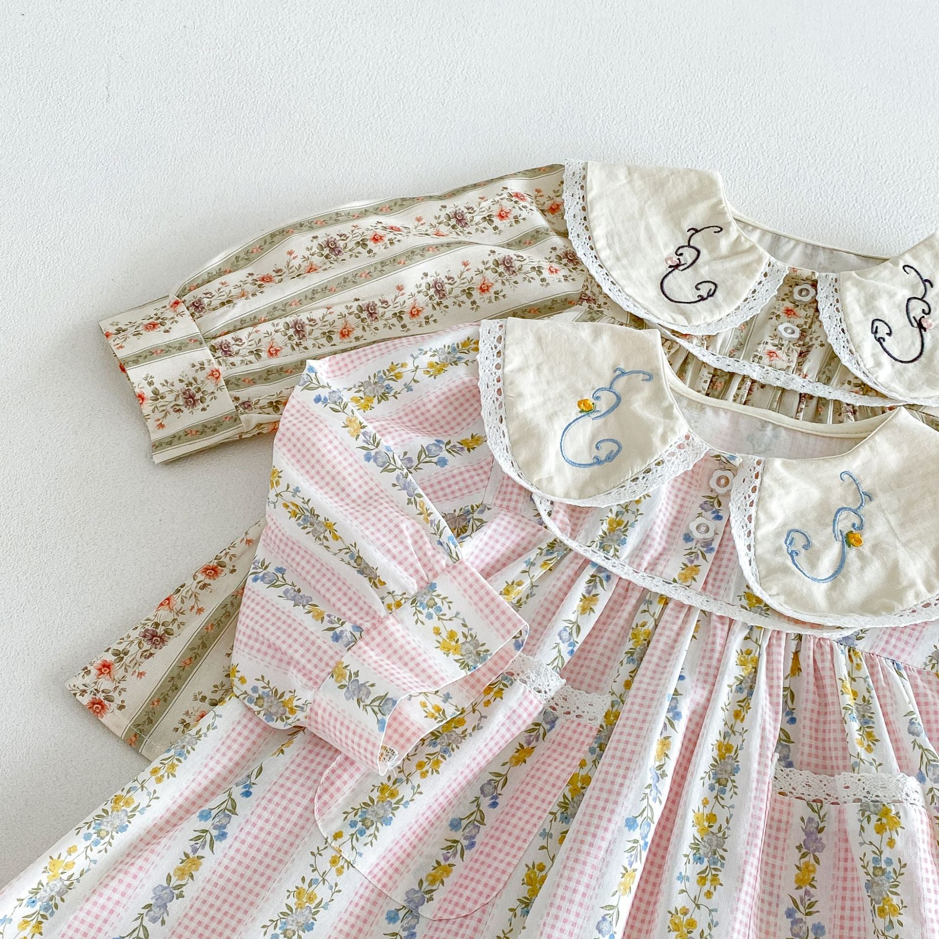 （Pre Order 2 Weeks）Girls Fall Floral Embroidery Baby Collar Dress