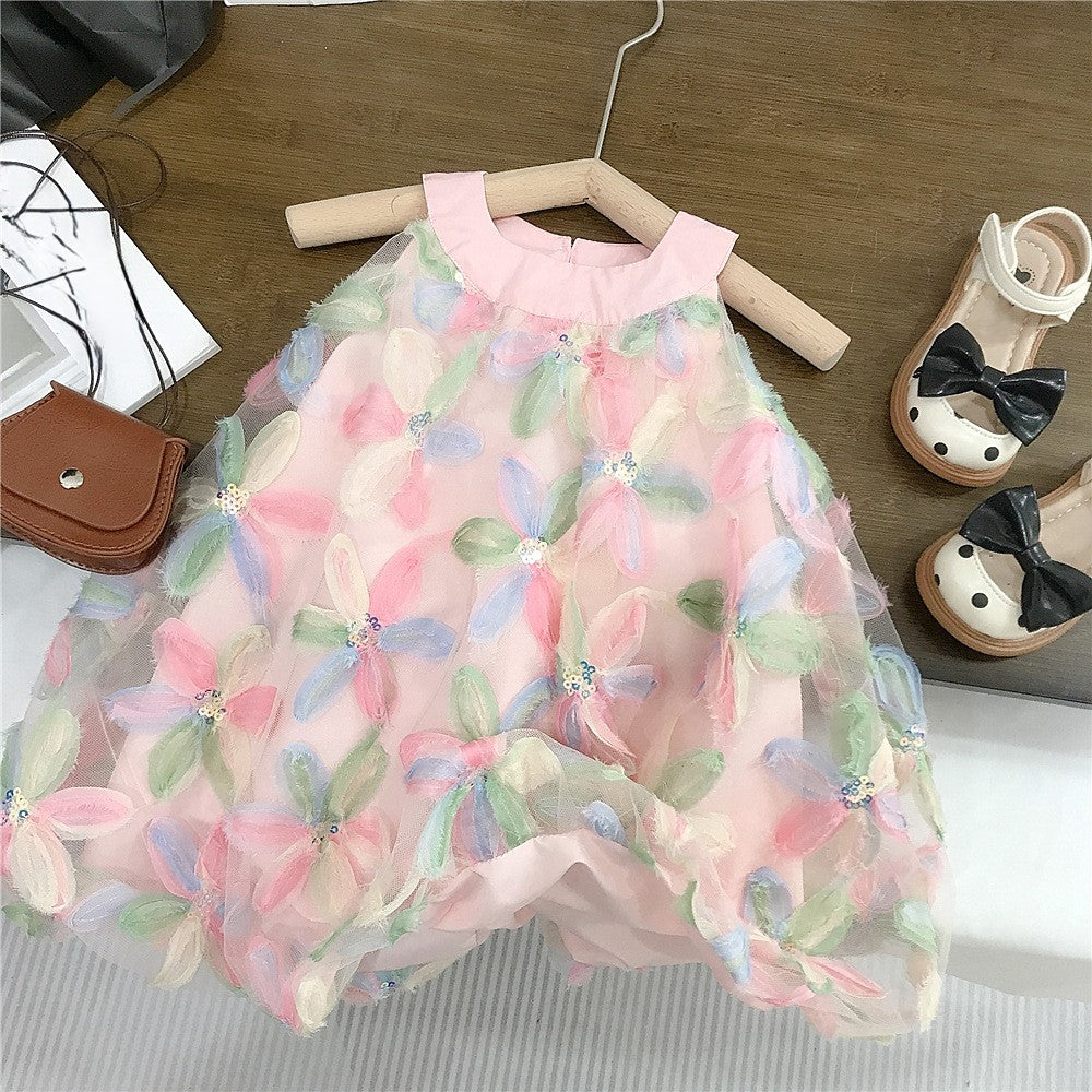 （In Production）Girls Spring&Summer Floral Gauzy Dress