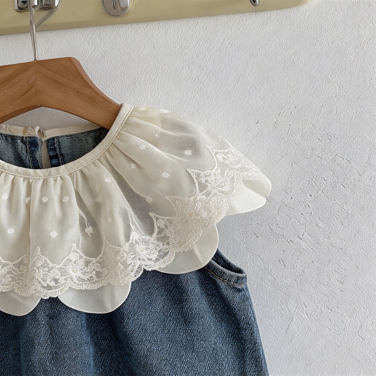（In Production）Toddler Girls Spring&Summer Denim Lace Romper